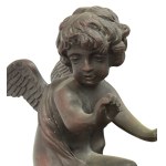 Pair of patinated bronze fireplace andirons depicting putti