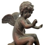 Pair of patinated bronze fireplace andirons depicting putti