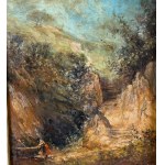 Carelli, Landscape with a woman at a fountain - Carelli