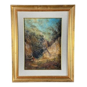 Carelli, Landscape with a woman at a fountain - Carelli