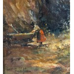 Carelli, Landscape with a woman at a fountain - Carelli