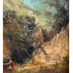 Carelli, Landscape with a woman at a fountain - Carelli