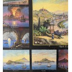 ANONIMO, 17 miniatures grouped on a single sheet, showing various scenes of Neapolitan places