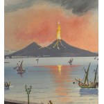 ANONIMO, View of Santa Lucia in Naples with the eruption of Vesuvius