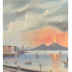 ANONIMO, View of Santa Lucia in Naples with the eruption of Vesuvius