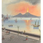 ANONIMO, View of Santa Lucia in Naples with the eruption of Vesuvius