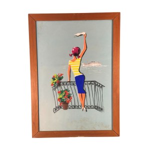 Filippo Romoli, Woman on a balcony overlooking the sea - Filippo Romoli