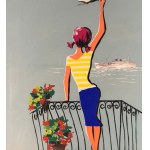 Filippo Romoli, Woman on a balcony overlooking the sea - Filippo Romoli