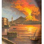 ANONIMO, Neapolitan street with the eruption of Vesuvius