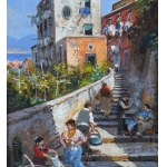 Vassetti, Small lane with steps and figures - Vassetti