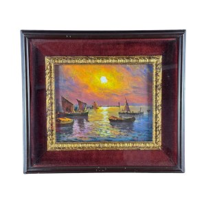 SCUOLA ITALIANA, Seaside View with Boats at Sunset