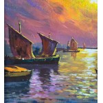 SCUOLA ITALIANA, Seaside View with Boats at Sunset