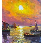 SCUOLA ITALIANA, Seaside View with Boats at Sunset