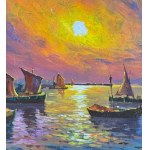 SCUOLA ITALIANA, Seaside View with Boats at Sunset