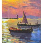 SCUOLA ITALIANA, Seaside View with Boats at Sunset