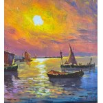 SCUOLA ITALIANA, Seaside View with Boats at Sunset
