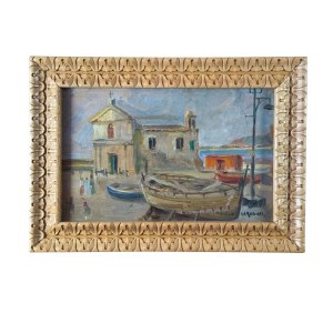 ANGELA CARUGATI, Seaside view with a small church and boats - ANGELA CARUGATI
