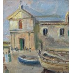 ANGELA CARUGATI, Seaside view with a small church and boats - ANGELA CARUGATI