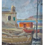 ANGELA CARUGATI, Seaside view with a small church and boats - ANGELA CARUGATI