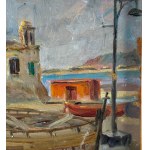 ANGELA CARUGATI, Seaside view with a small church and boats - ANGELA CARUGATI