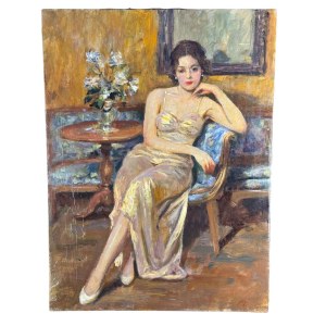 UNIDENTIFIED SIGNATURE, Portrait of an Elegant Woman in an Interior