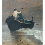 Oscar Ricciardi, Seaside view with a boat - Oscar Ricciardi