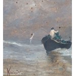 Oscar Ricciardi, Seaside view with a boat - Oscar Ricciardi