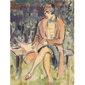 Zbigniew PRONASZKO, PORTRET OF THE WIFE READING ON A PARK BATH, ca. 1925