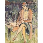 Zbigniew PRONASZKO, PORTRET ŻONY CZYTAJĄCEJ NA PARKOWEJ ŁAWCE, ok. 1925