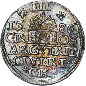 Stefan Batory, Trojak 1586, Riga, kleiner Kopf