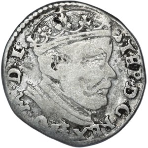 Stefan Batory, trojak Wilno 1585 herb Lis z grotem, listki z ogonkami