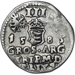 Stefan Batory, trojak Wilno 1585 herb Lis z grotem, listki z ogonkami