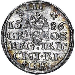 Stefan Batory, trojak 1586, Riga, malá hlava