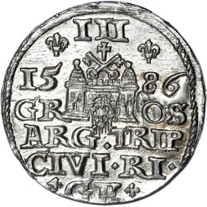 Stefan Batory, trojak 1586, Riga, testa grande