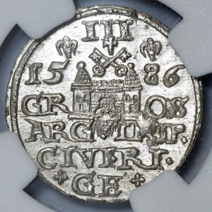 Stefan Batory, trojak 1586, Riga, testa piccola