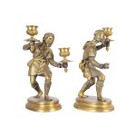 PAIR OF CANDLESTICKS IN THE SHAPE OF KNIGHTS, CAST BRONZE & CHISELED