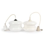 PAIR OF CEILING LAMPS, WHITE GLASS