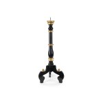 CANDLESTICK, WOOD STAINED BLACK & GOLD-PLATED