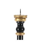 CANDLESTICK, WOOD STAINED BLACK & GOLD-PLATED