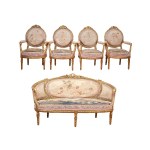 SEATING SET WITH 4 ARMCHAIRS, ORIGINAL UPHOLSTERY / TAPESTRY