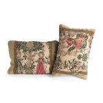 PAIR OF CUSHIONS WITH EMBROIDERY, BASED ON MEDIEVAL MOTIFS FROM THE 15TH CENTURY