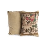 PAIR OF CUSHIONS WITH EMBROIDERY, BASED ON MEDIEVAL MOTIFS FROM THE 15TH CENTURY