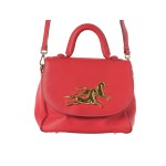 LEATHER HANDBAG, WITH TWO GOLDEN BRASS HORSES