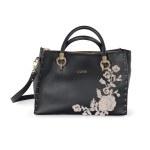 LIU JO HANDBAG, BLACK FAUX LEATHER WITH DECORATION ON THE FRONT
