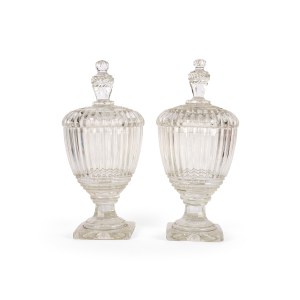 PAIR OF LIDDED GOBLETS AS TABLE CENTERPIECE, BOHEMIA