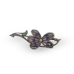 BROOCH IN THE SHAPE OF A FLOWER, 935 SILVER FINENESS AND ENAMEL