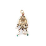 RARE RENAISSANCE PENDANT, YELLOW GOLD WITH PEARLS AND ENAMEL
