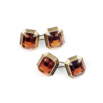 PAIR OF CUFFLINKS, 14 KT GOLD WITH CITRINES
