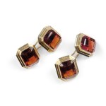 PAIR OF CUFFLINKS, 14 KT GOLD WITH CITRINES