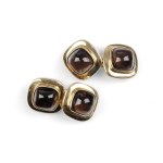 PAIR OF CUFFLINKS, 14 KT GOLD WITH SMOKY QUARTZ